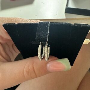 Silver diamond small hoop earrings